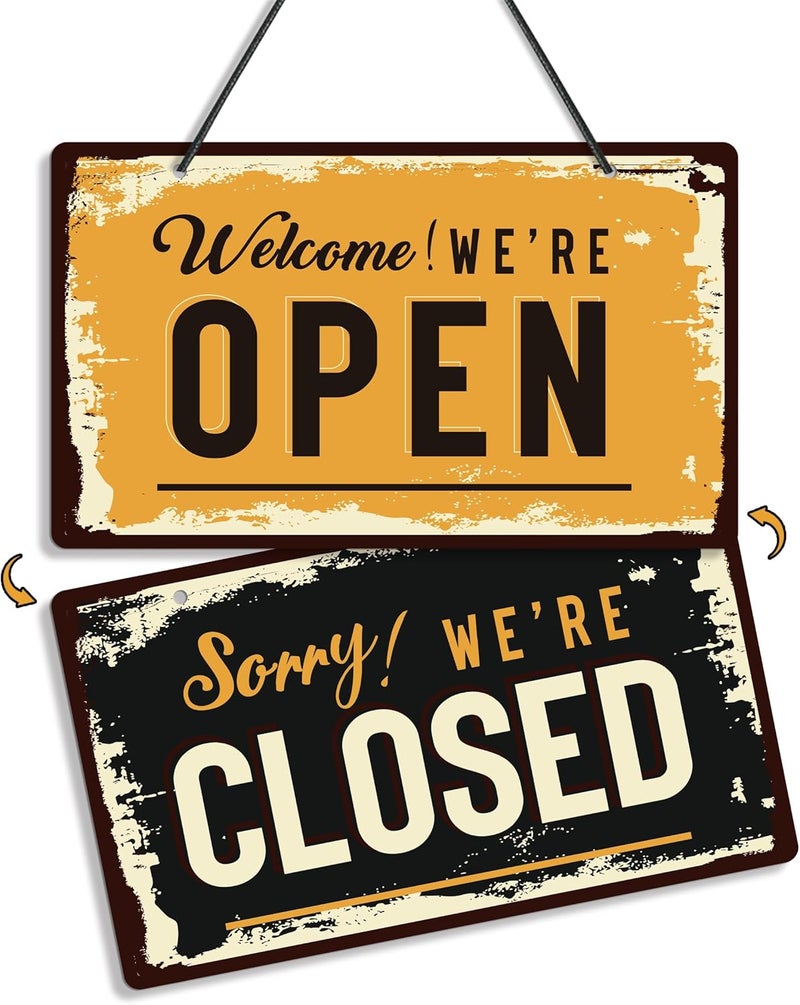 LUHIMO Open Closed Signs for Business, 10x5.9 Waterproof Double Sided PVC Come In or Closed Hanging Sign, Business Open and Closed Hours Flip Sign for Stores Restaurants Bars Shops Door Window - Image 1
